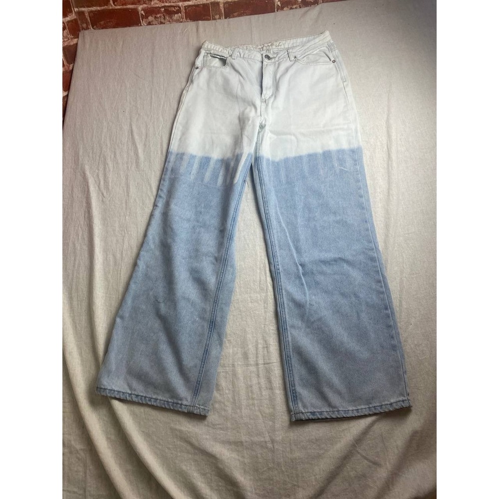 Copperflash‎ Skate Jeans Womens Size 12 Blue White Denim Colorblock Wide Leg